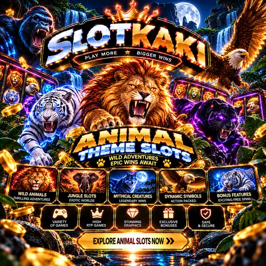 SLOTKAKI animal theme – banner black and gold: lion, tiger and eagle