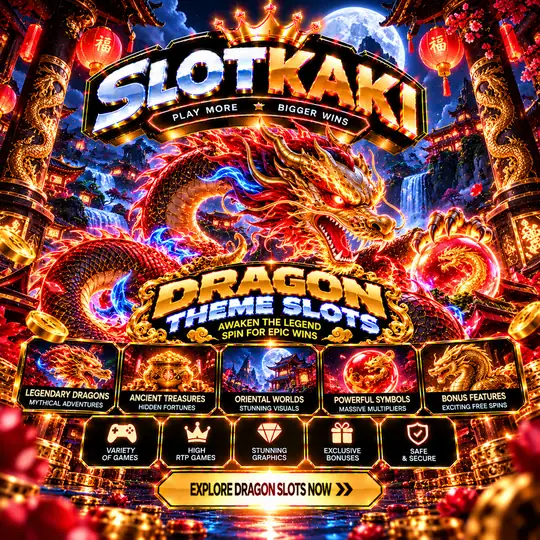 SLOTKAKI dragon theme – banner black and gold: fiery red dragon